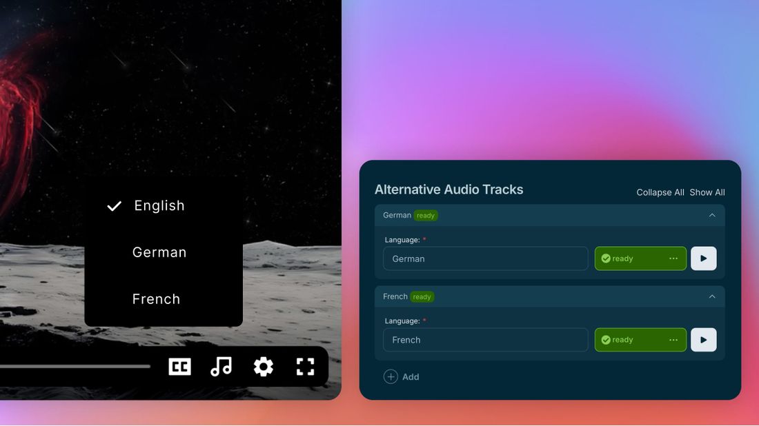 Pré-visualização: selecionar idiomas no Player e carregar novas versões no backend