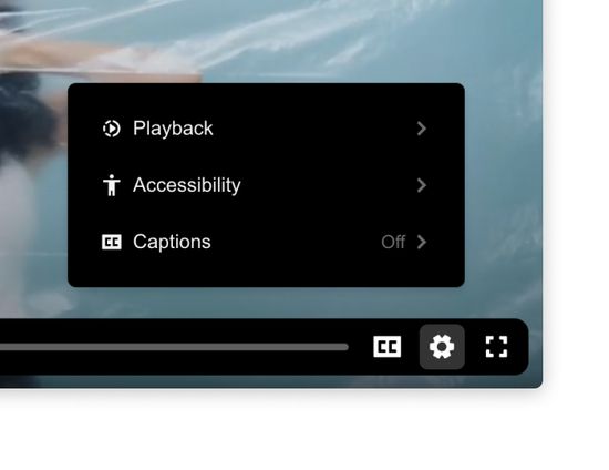 Einstellungen von Abspielgeschwindigkeit, Captions und Barrierefreiheit