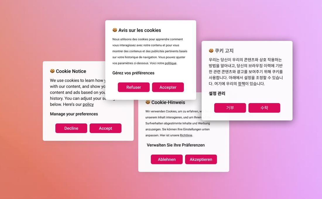 A visualization of cookie consent banners in different countries