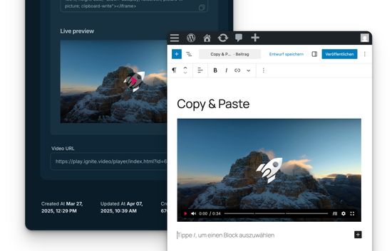 Beispiel: Ignite Videos mit Copy & Paste einfügen