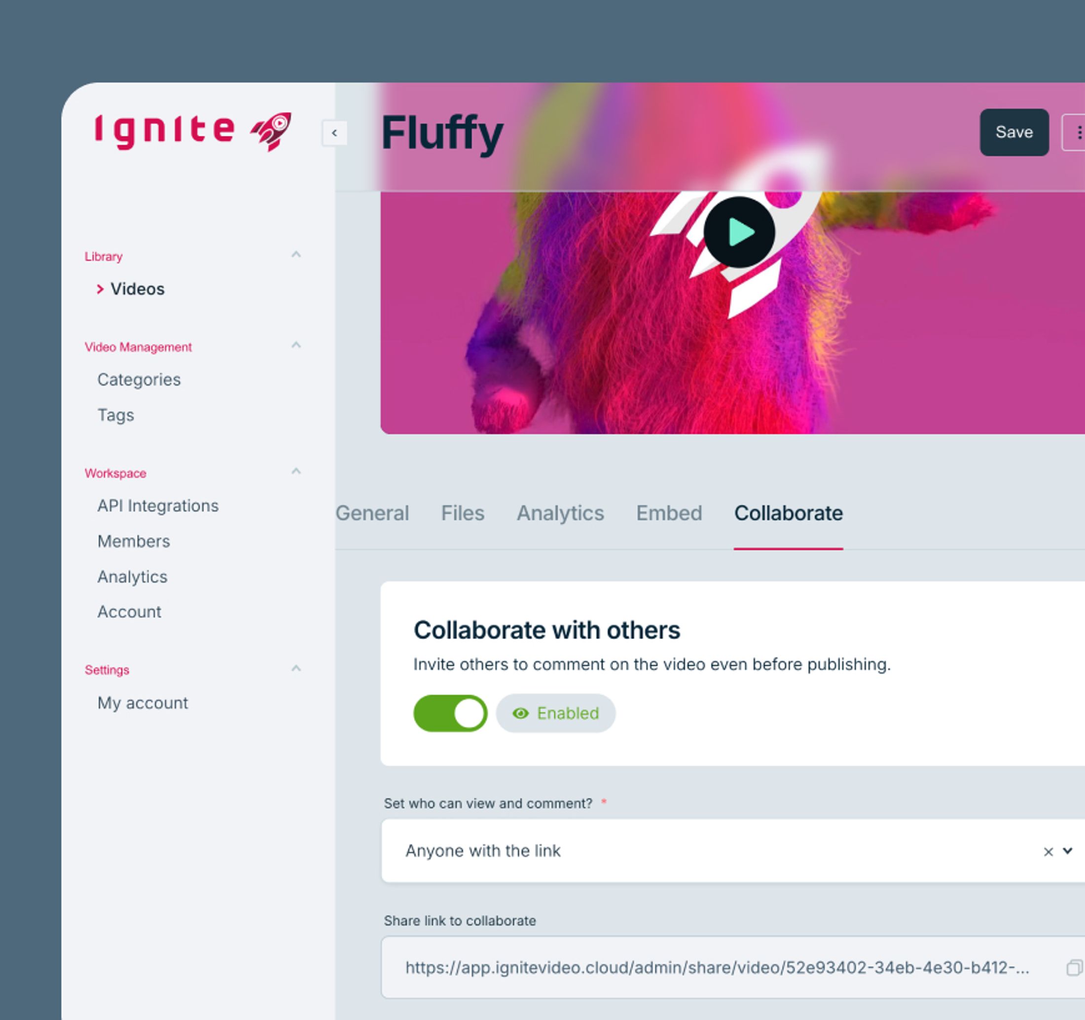Screenshot: How to activate video collaboration