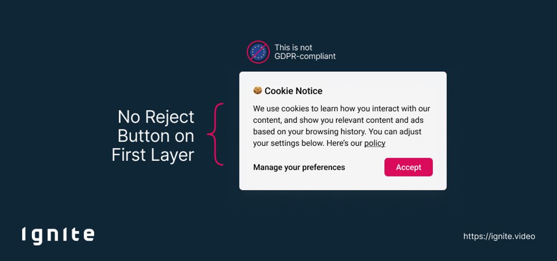 Cookie Banner Dark Pattern - no decline button