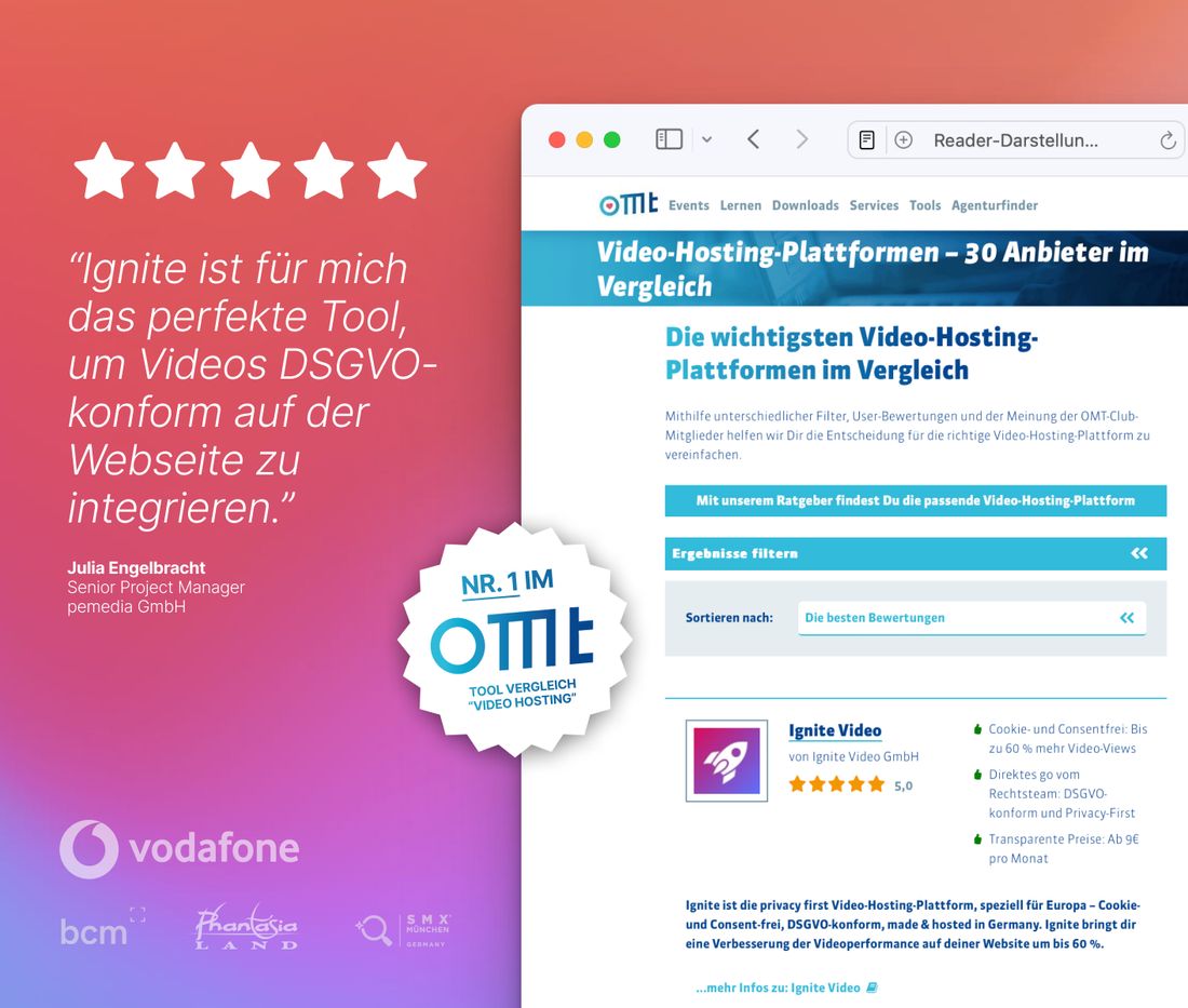 Ignite ist für mich das perfekte Tool, um Videos DSGVO-konformen auf der Webseite zu integrieren.