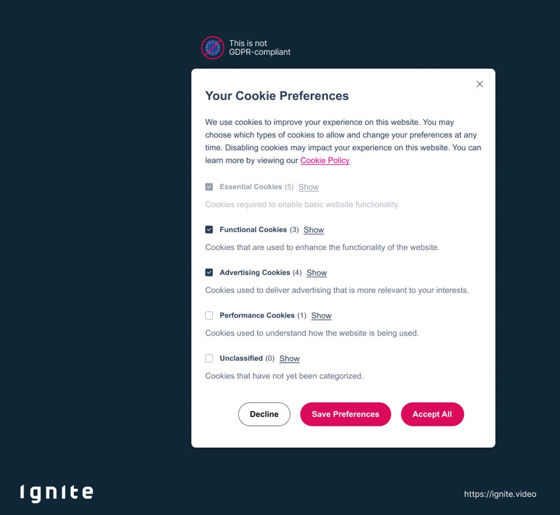 Dark Pattern for Cookie Banners: Pre Ticked Boxes