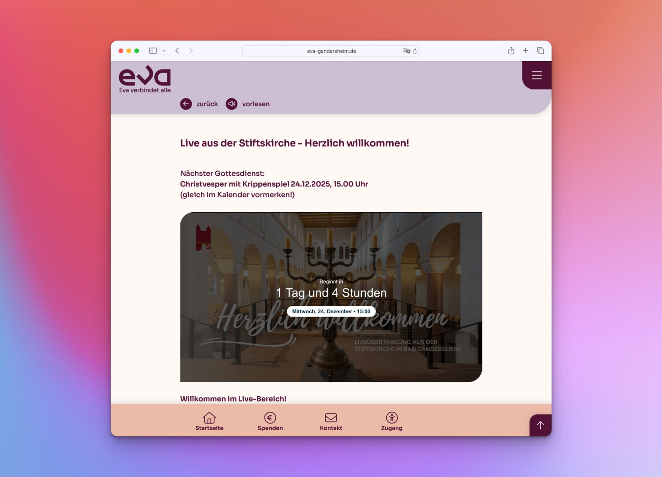 Live Streaming Countdown bei der EVA