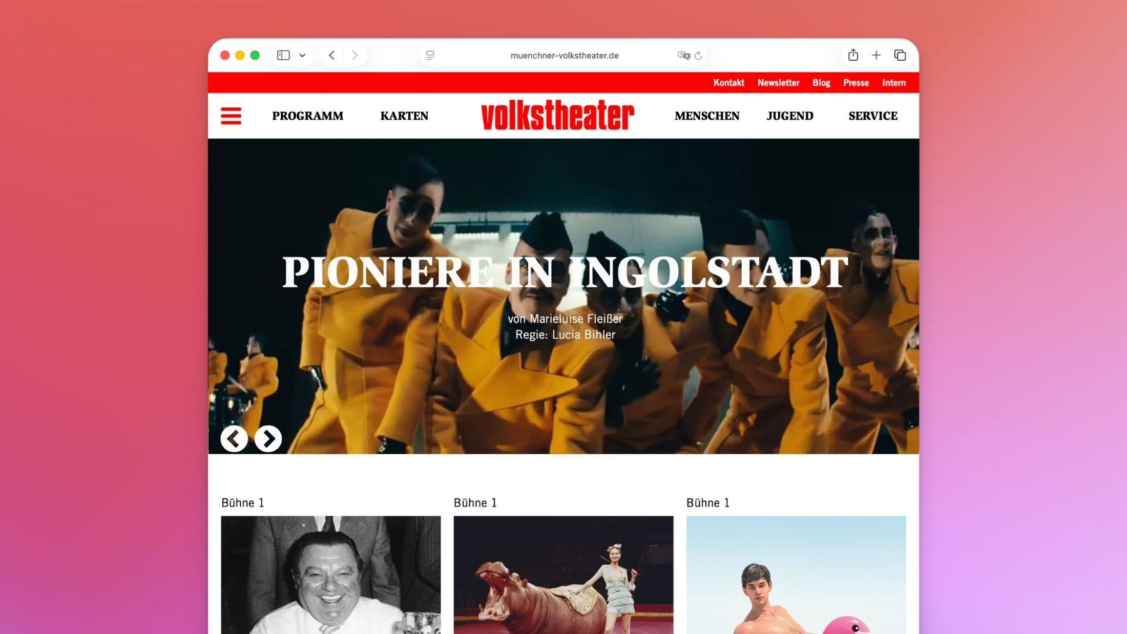Screenshot of the Volkstheater Munich Website