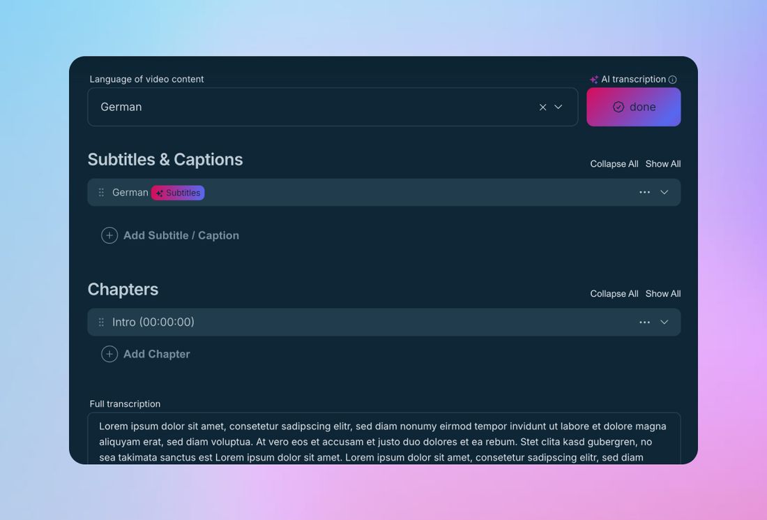 AI feature: Automated subtitles and transcriptions