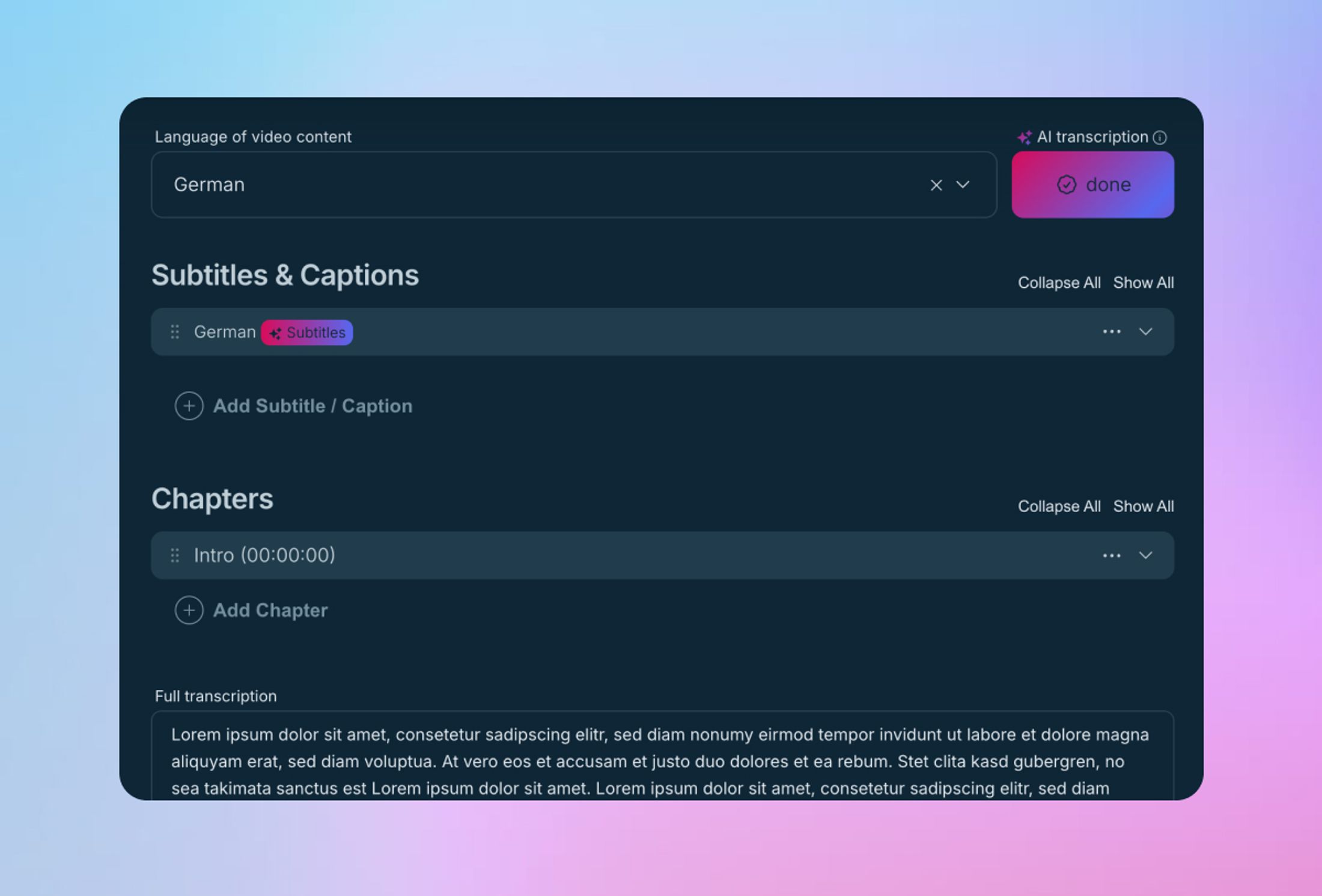 AI feature: Automated subtitles and transcriptions